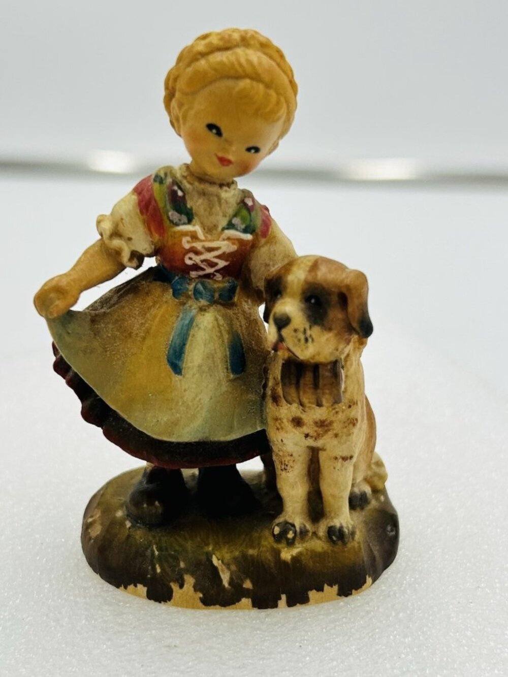 ANRI Alpine Friends Sculpture Girl and St. Bernard 97/1500 Italy Jaun Ferrandiz